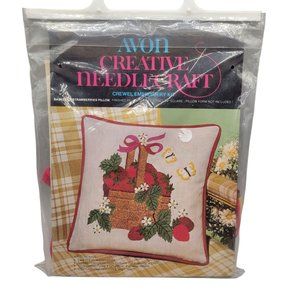 Strawberries in a Basket Crewel Embroidery Pillow Kit Avon Creative Needlecraft